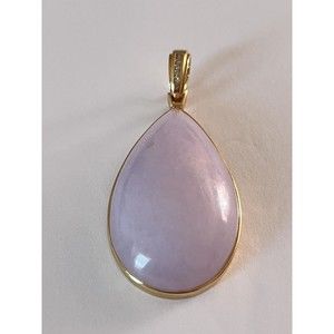 14K Gold Large 2.5” LAVENDER JADE JADEITE STONE Diamond Accents PENDANT  25g